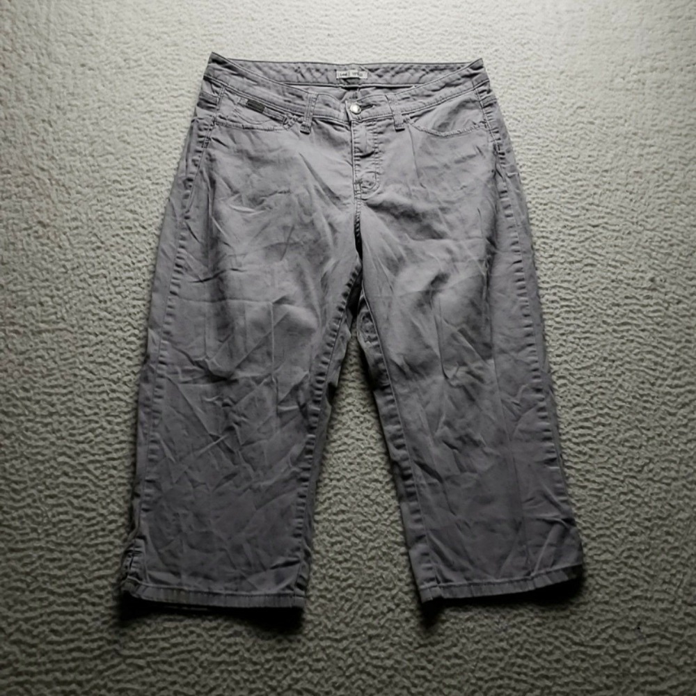 Lee Capri Pants Womens 12 Gray Twill Stretch Flat Front Zip Fly Pockets Casual